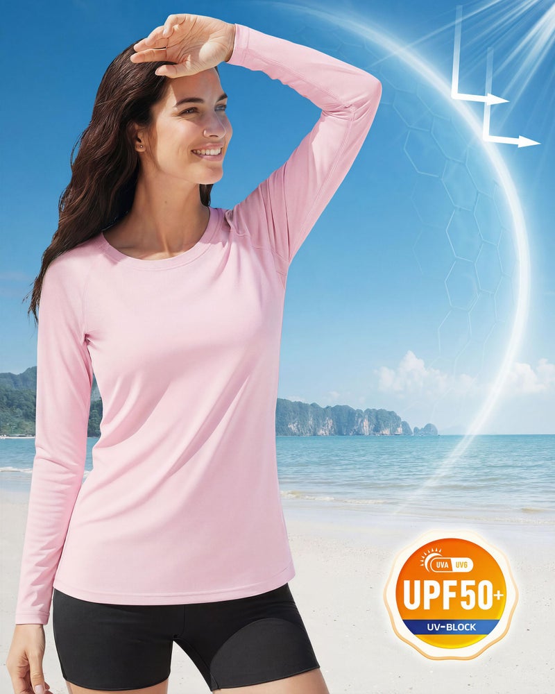 Boladeci Rash Guard for Women Swim Shirt UV Shirtss Long Sleeve UPF 50+ Sun Protection Swimsuit SPF Light Pink L - Image 3